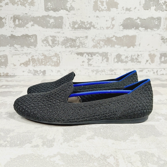 New Rothy's The Flat Black Knit Round Toe Slip On Loafers V303
